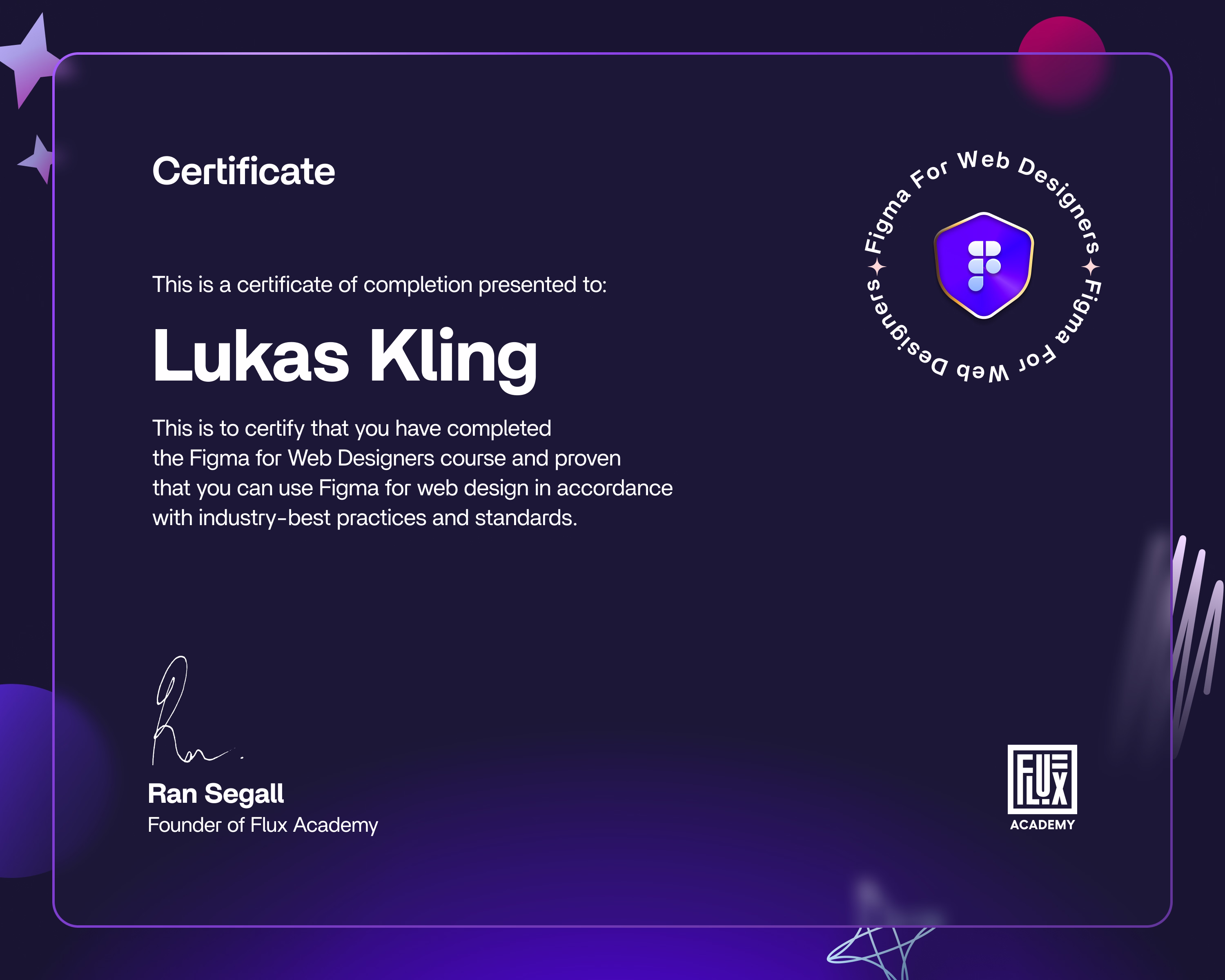 Figma Kurs Zertifikat – Lukas Kling, zertifizierter UI/UX Designer bei LK Studio