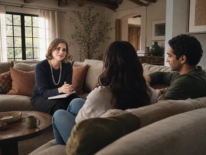 Couple replacing conflict patterns during a therapy session with Dr. Cammy