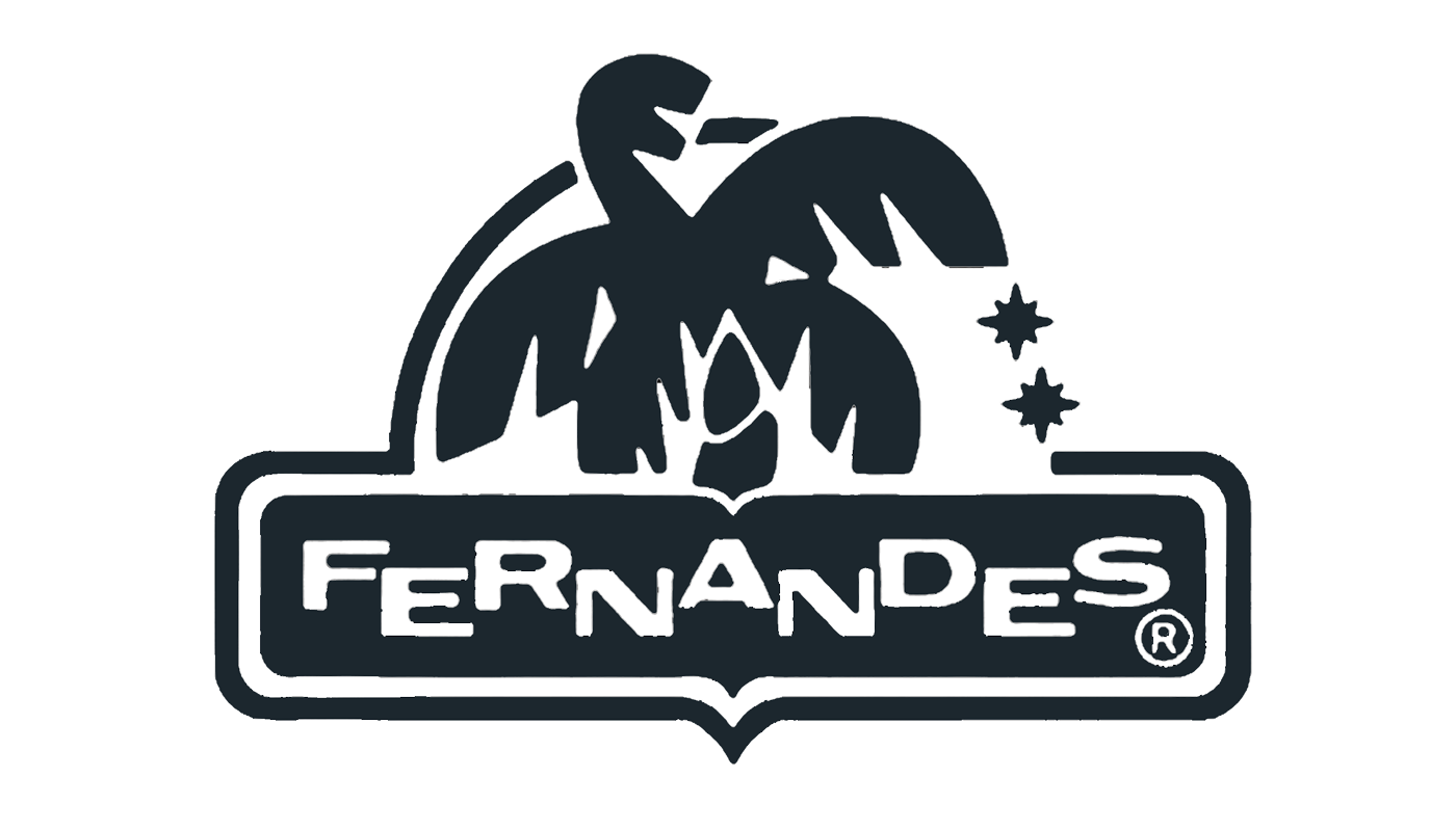 Fernandes brand logo with stylized palm tree and two stars above the name in a rectangular frame.