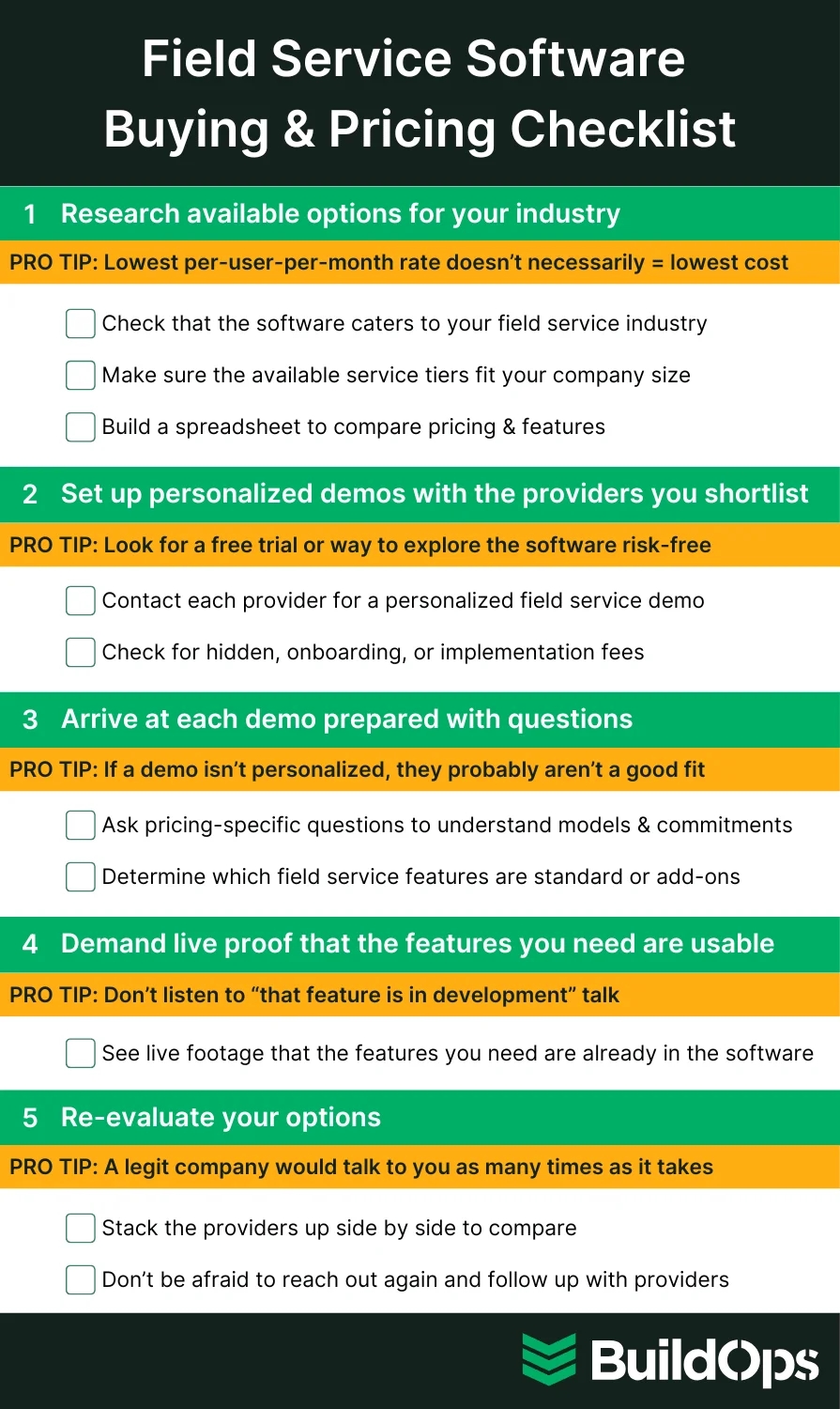 Checklist of items to consider when choosing a field service software