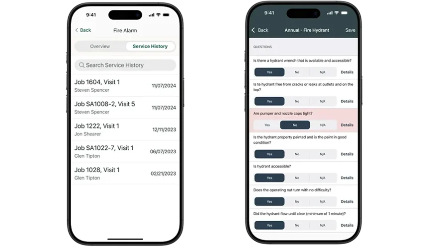 Mobile view of InspectPoint in BuildOps