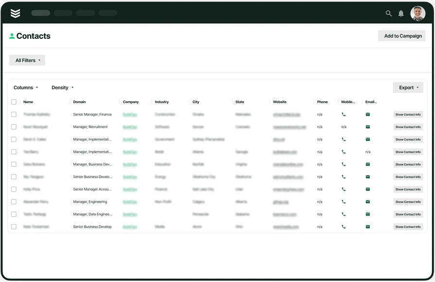 BuildOps CRM Contacts view