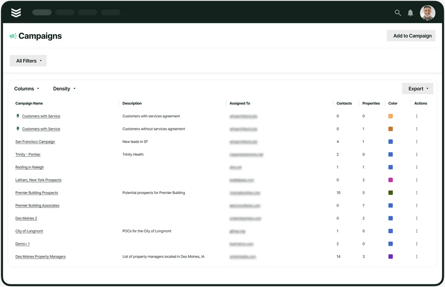BuildOps CRM Campaigns view