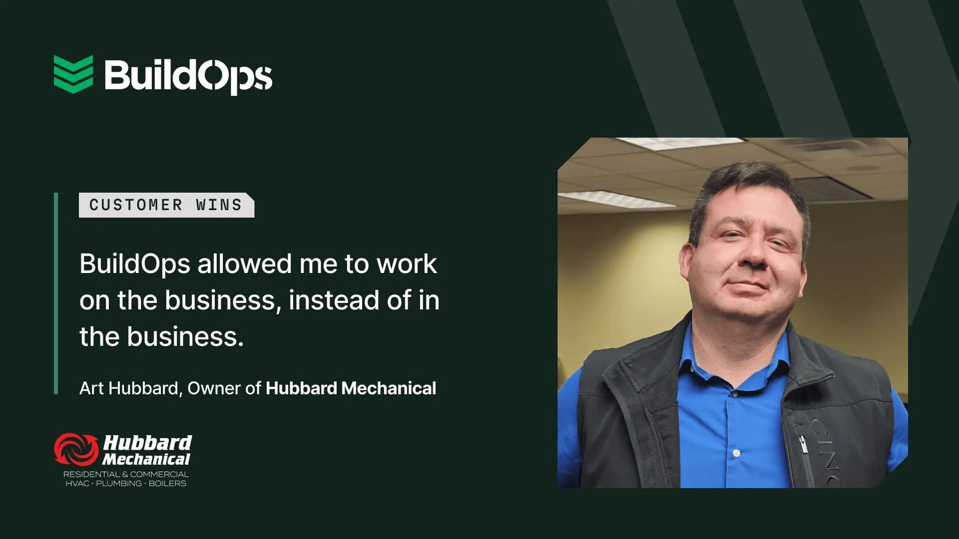 “BuildOps allowed me to work on the business, instead of in the business,” said Art Hubbard, Owner of Hubbard Mechanical.