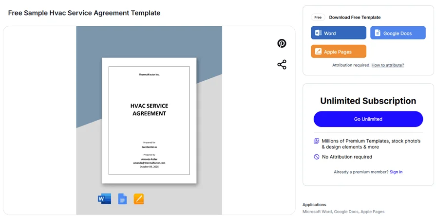 Free sample HVAC service agreement template