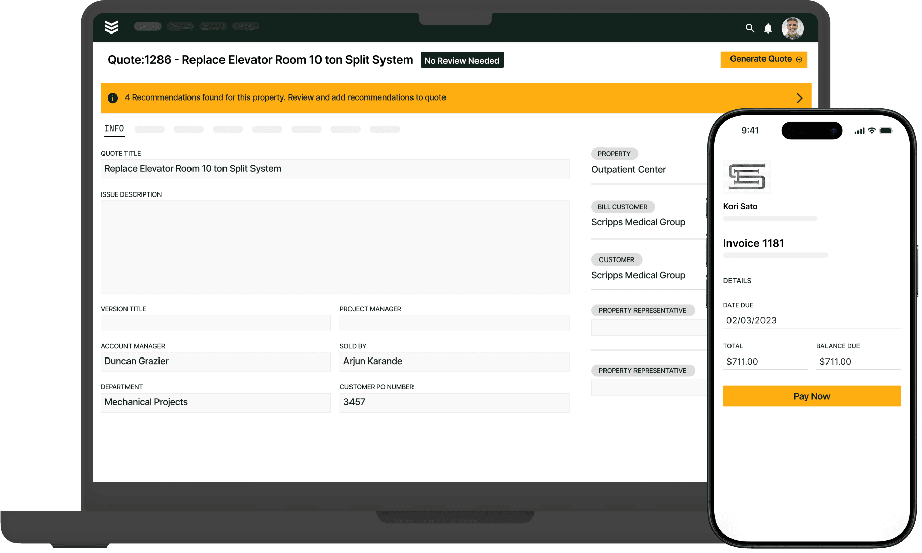 With BuildOps, the quoting process for commercial contractors is seamless, whether coming from the tech, the office, or both.