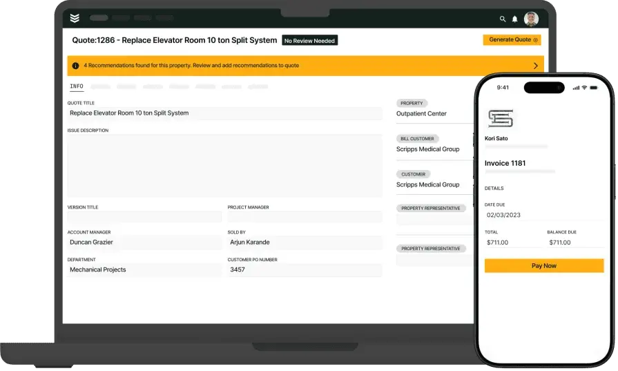 Side-by-side desktop and app view of a Quote in BuildOps