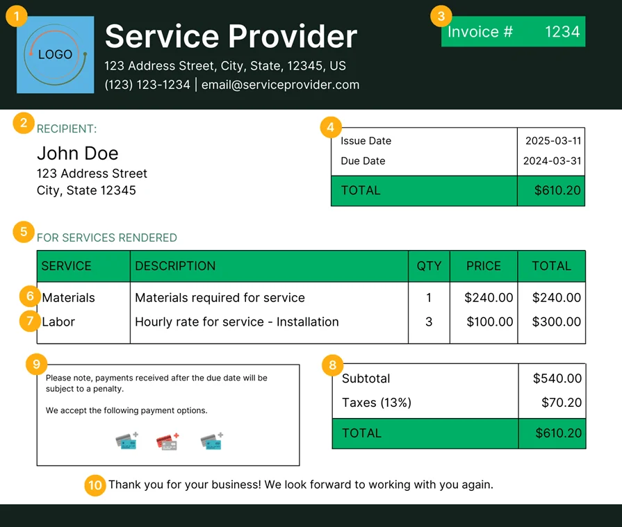 Example of an invoice for electrical contractors
