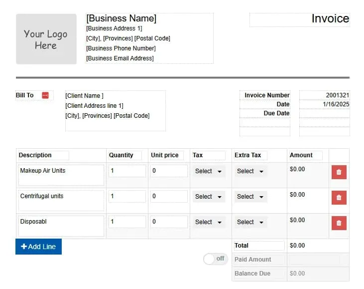 OnlineInvoices invoice template