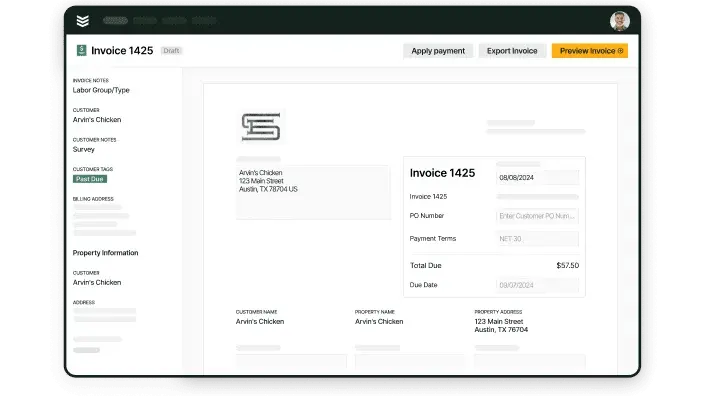 BuildOps invoicing view with supplementary info