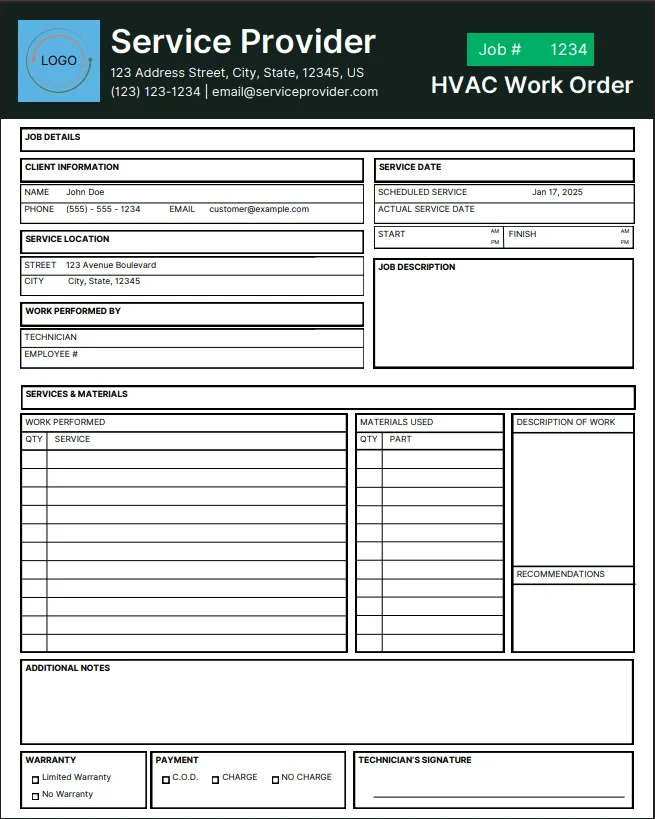 Work order template example