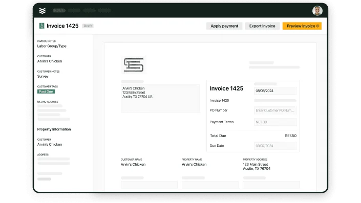 BuildOps invoicing view with supplementary info