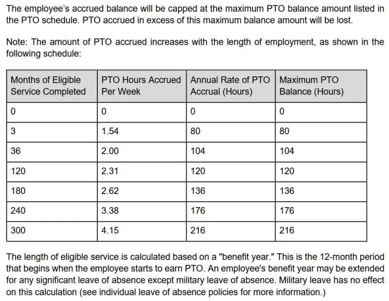 An excerpt from the Jacob Heating & Air Conditioning employee handbook