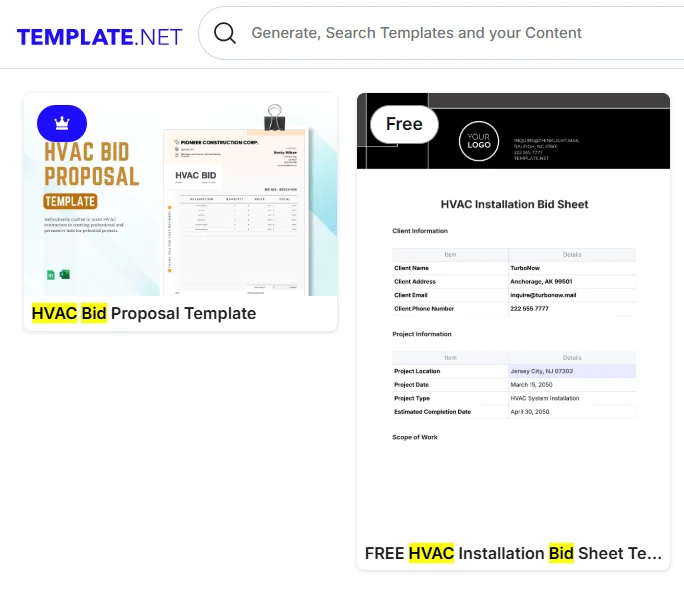 Online template library example