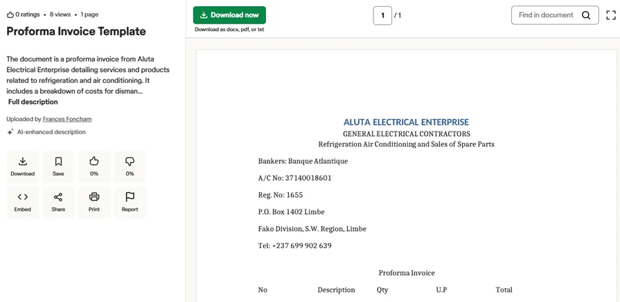 Scribd Proforma invoice template