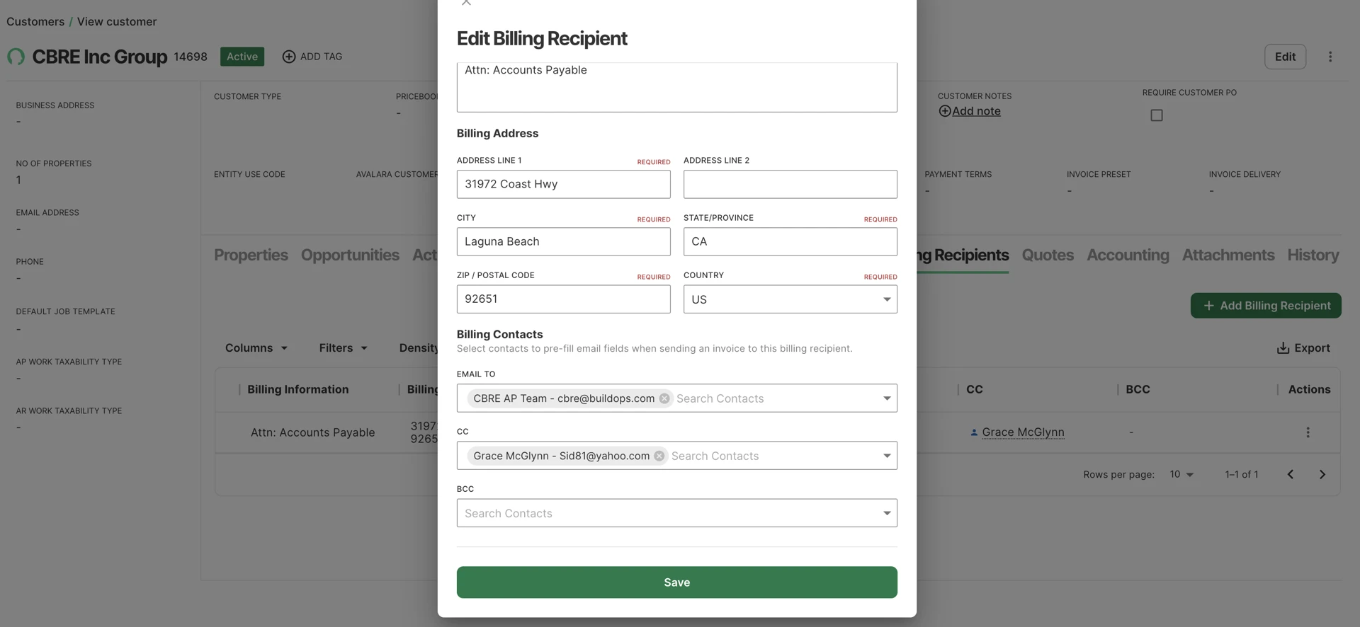 default invoice email recipients