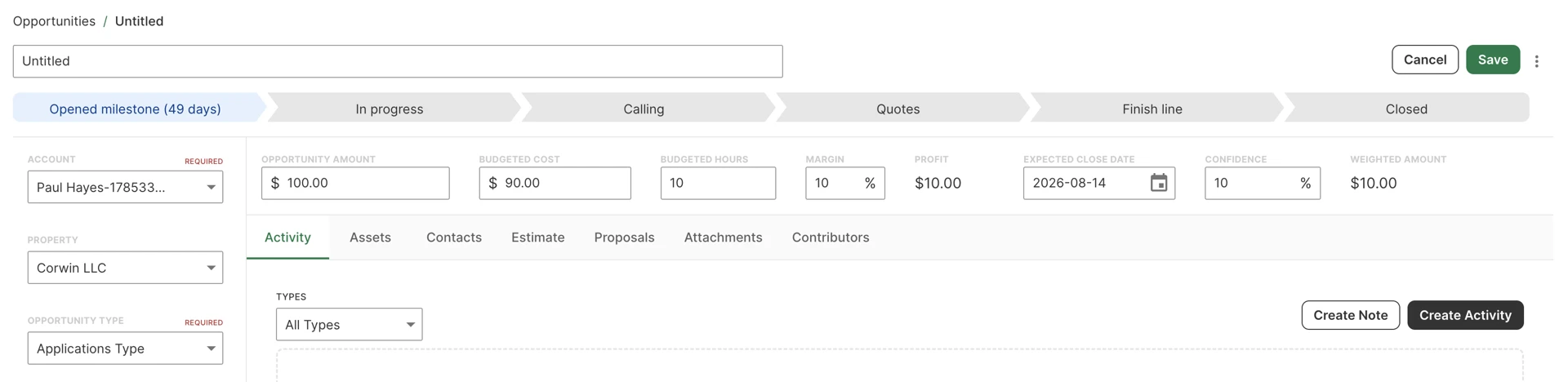 editable customer field on opportunities