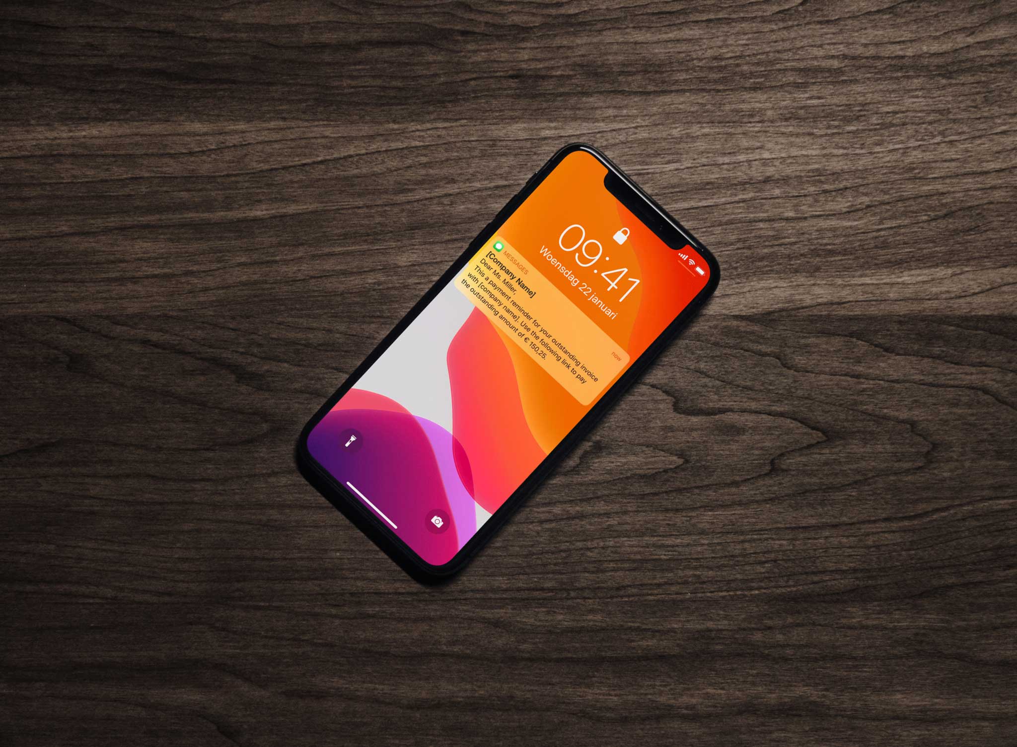 SMS payment reminder on the phone