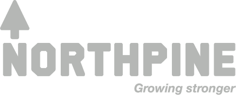 Northpine logo with a stylized upward arrow above the letter N and the tagline 'Growing stronger' in italic gray text.