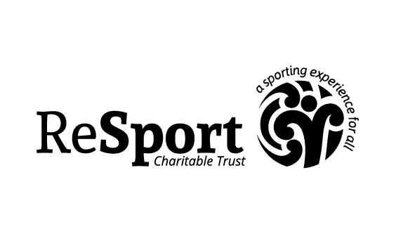 ReSport Charitable Trust logo with phrase 'a sporting experience for all' encircling a stylized group of people.