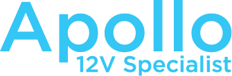 Blue text logo reading 'Apollo 12V Specialist' on a white background.