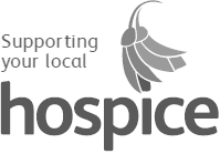 Hospice logo with text 'Supporting your local hospice' and a stylized feather graphic.