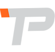 Abstract geometric logo with orange and gray shapes forming a stylized letter P.