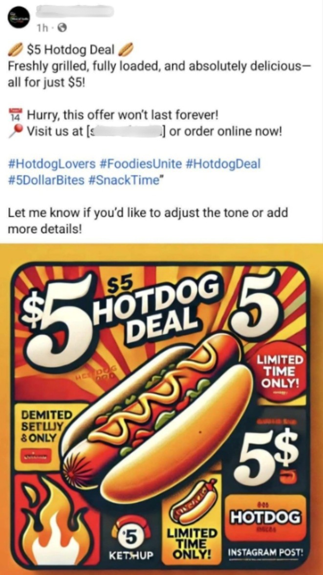 A low-quality social media post, created by ChatGPT