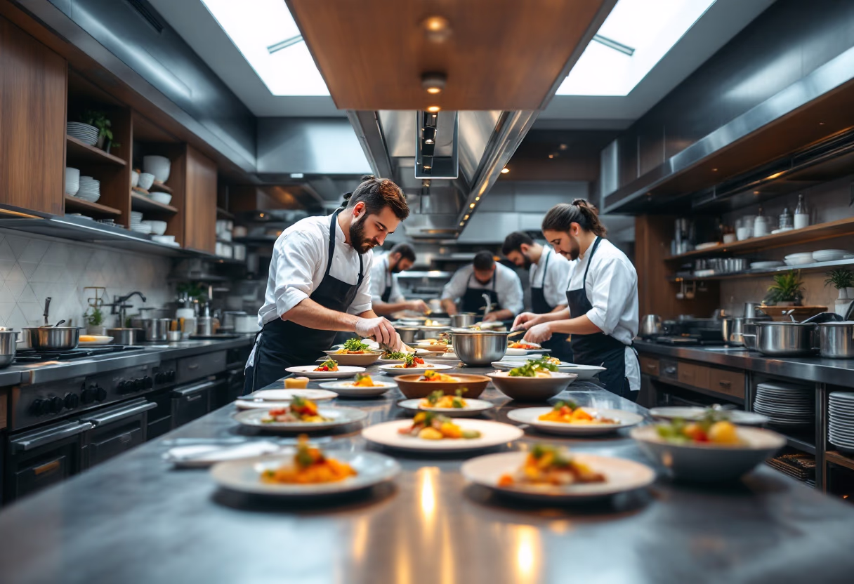 image of kitchen during service (for a fine dining restaurant)