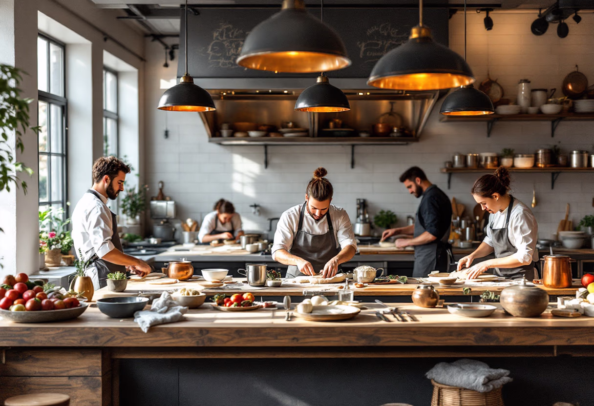 image of the kitchen in action (for an italian restaurant)