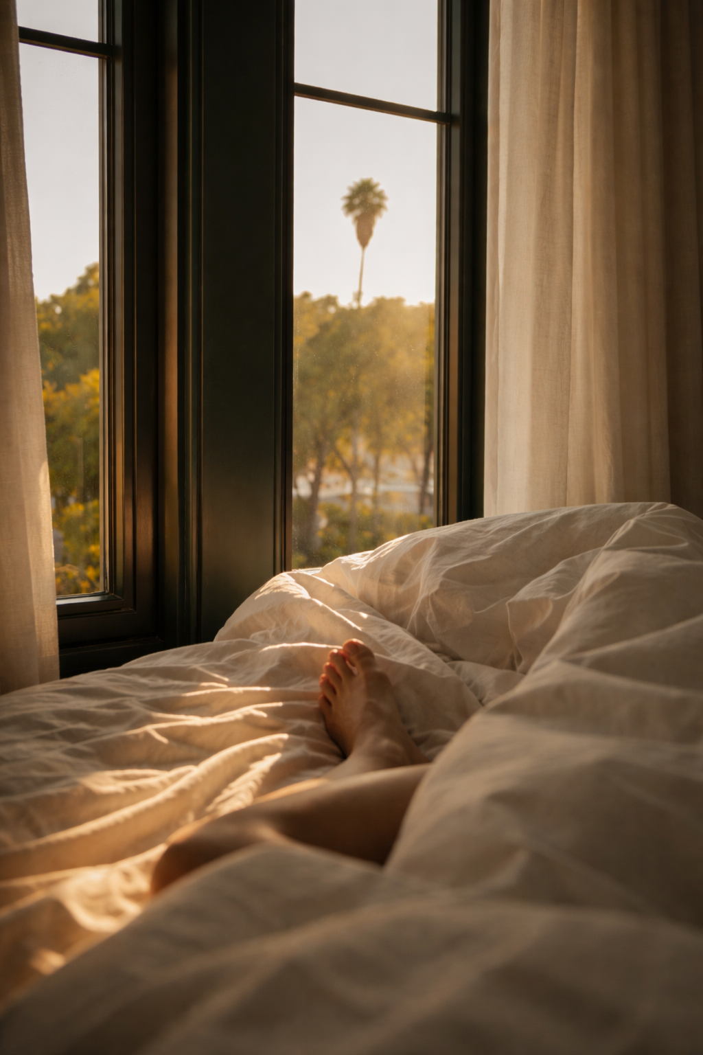 Réveil ensoleillé avec vue sur les jardins dans un boutique hotel proche mer à Toulouse, sélectionné par Glintstay.