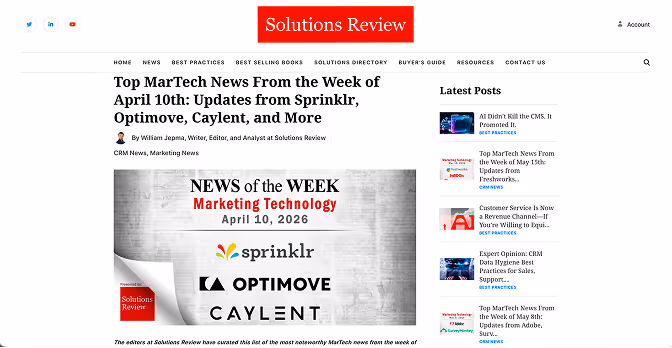 Top MarTech News From the Week of April 10th: Updates from Sprinklr, Optimove, Caylent, and More