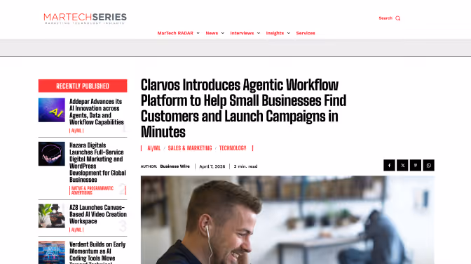 Clarvos Introduces Agentic Workflow Platform to Help Small Businesses Find Customers and Launch Campaigns in Minutes