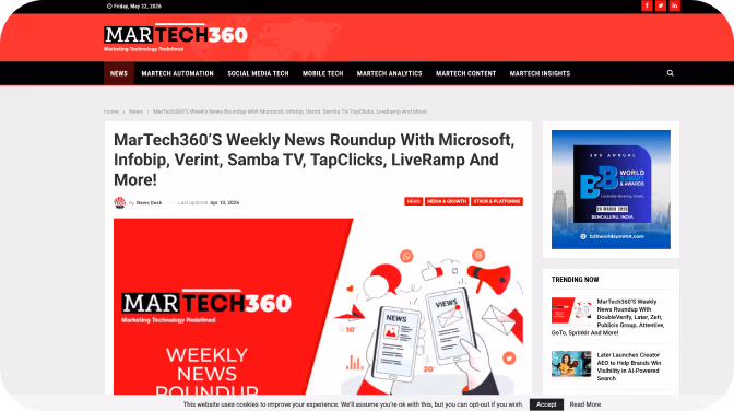 MarTech360’S Weekly News Roundup With Microsoft, Infobip, Verint, Samba TV, TapClicks, LiveRamp And More!
