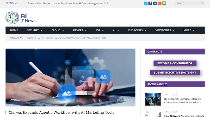 Digital IT News: Clarvos Expands Agentic Workflow with AI Marketing Tools