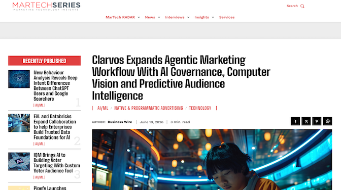 Martech Series: Clarvos Expands Agentic Marketing Workflow With AI Governance