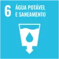 Ícone do Objetivo de Desenvolvimento Sustentável 6 da ONU, Á���ܲ� Potável e Saneamento, com um filtro de água e gota em fundo azul claro.