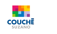 Logotipo da Couche com um design colorido em blocos acima do nome da marca.