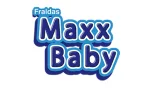 Logotipo da marca Maxx Baby de fraldas infantis em texto azul e branco.