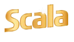 Logotipo da marca Scala em letras douradas.
