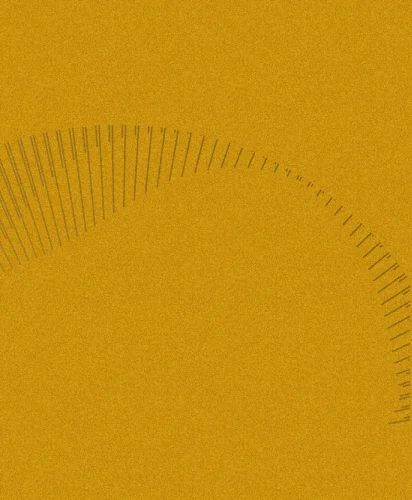 Fundo amarelo mostarda com linhas finas e cinzas formando um padrão de arco ascendente.