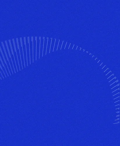 Fundo azul com linhas brancas finas formando uma curva elegante.