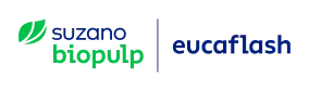 Logotipo da �ڰ������� Biopulp ao lado do logotipo da Eucaflash, ambos com elementos em verde e azul.