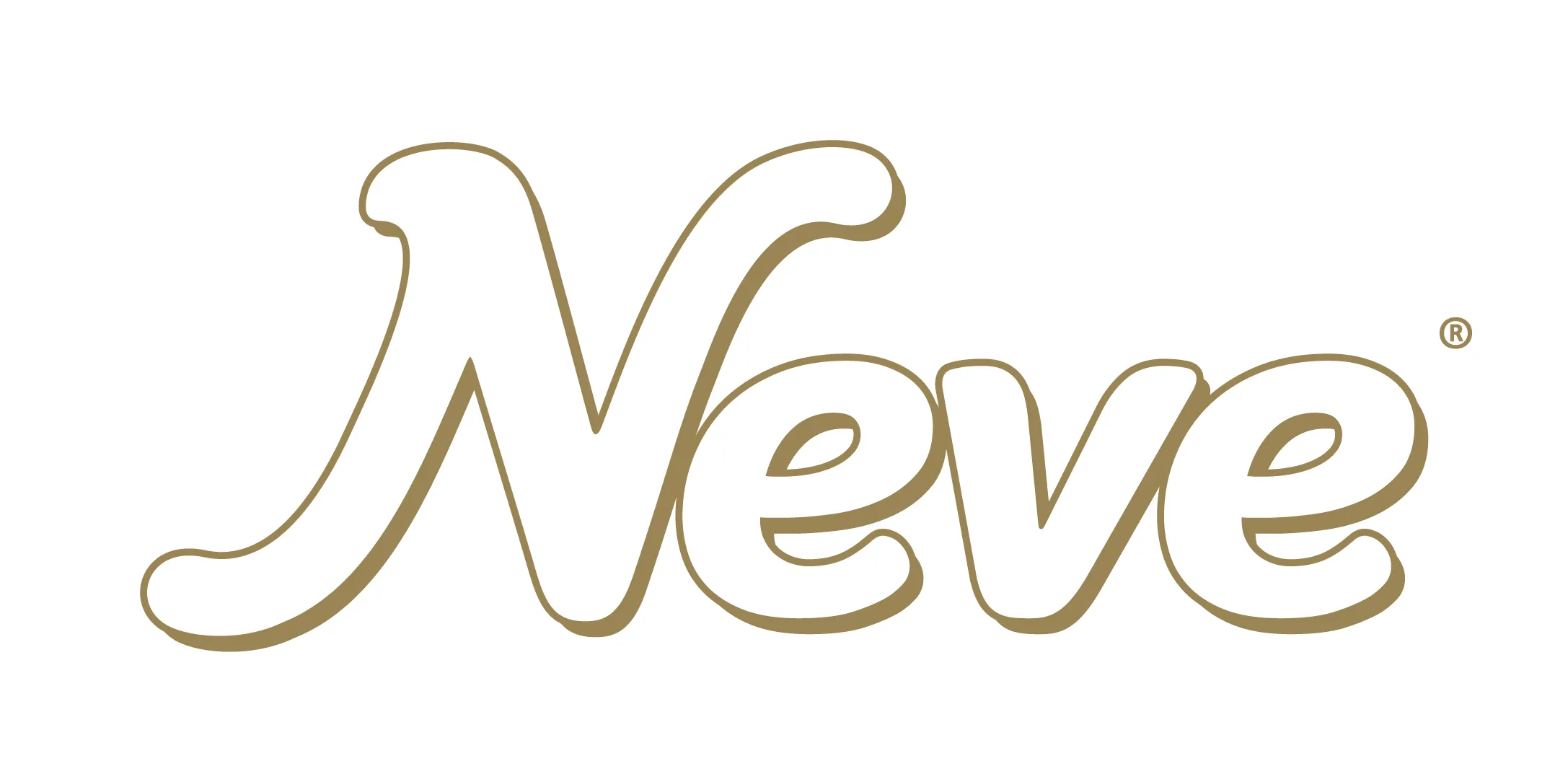 Logotipo da marca Neve em texto estilizado dourado.
