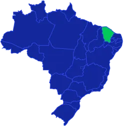 Mapa do Brasil com o estado do ��𲹰�á destacado em verde no nordeste.