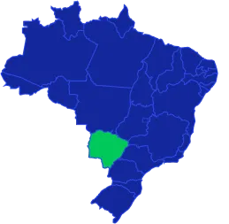 Mapa do Brasil com o estado de Mato Grosso do Sul destacado em verde.