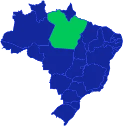 Mapa do Brasil destacando a região Norte em verde e as outras regiões em azul escuro.