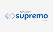 Logo com texto 'Alta Alvura supremo suzano' em azul e cinza com três setas à esquerda.