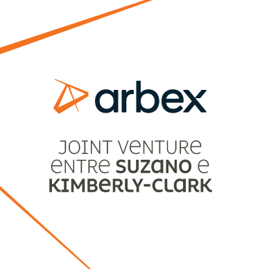 Logotipo da Arbex com texto anunciando joint venture entre Suzano e Kimberly-Clark.