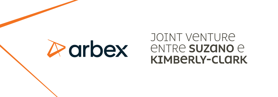 Logotipo da Arbex com texto anunciando joint venture entre Suzano e Kimberly-Clark.